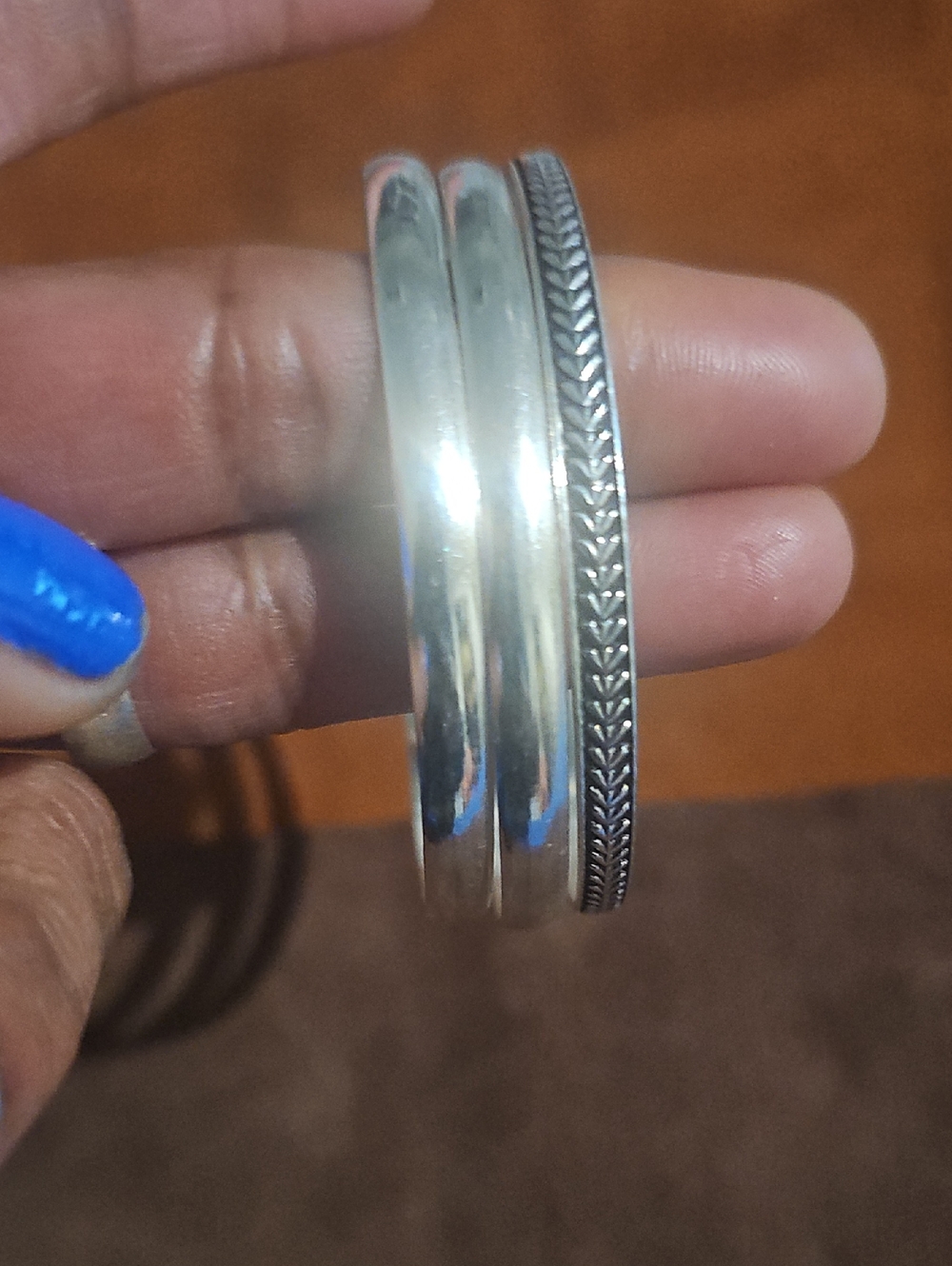 925 Sterling Silver Banles Set Of Three Ladies Size 8 New And Hav'nt Been Worn - Picture 6 of 9